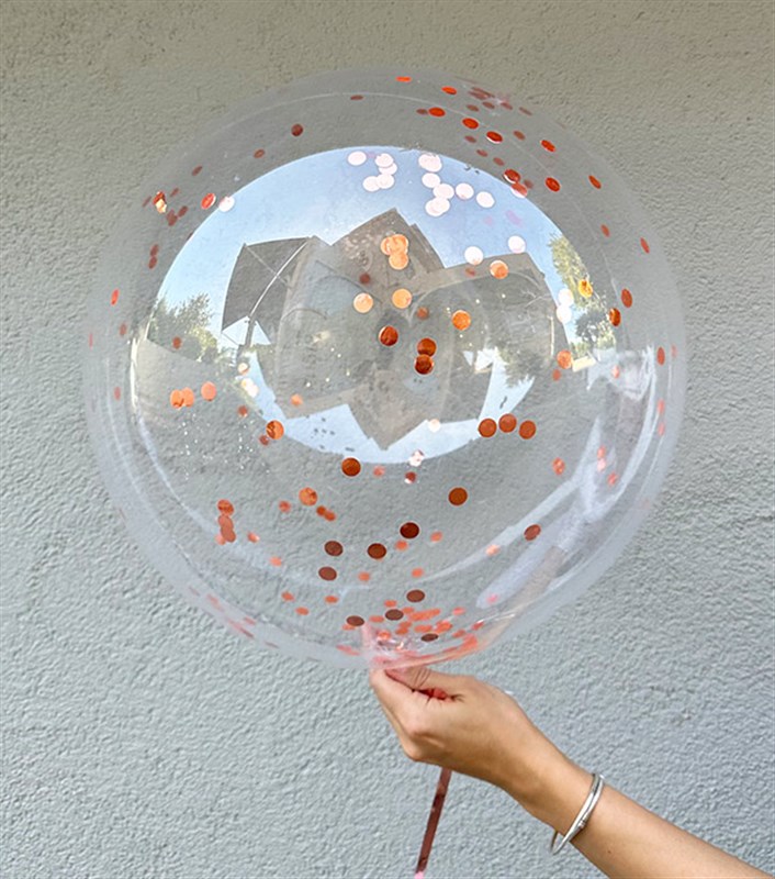 Bronz Confetili Şeffaf Uçan Balon 40 cm