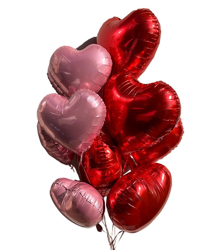 Uçan 10 Kalp Balon Seti Kırmızı Pembe 