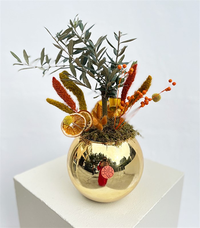 Gold Cam Vazoda Zeytin Ağacı