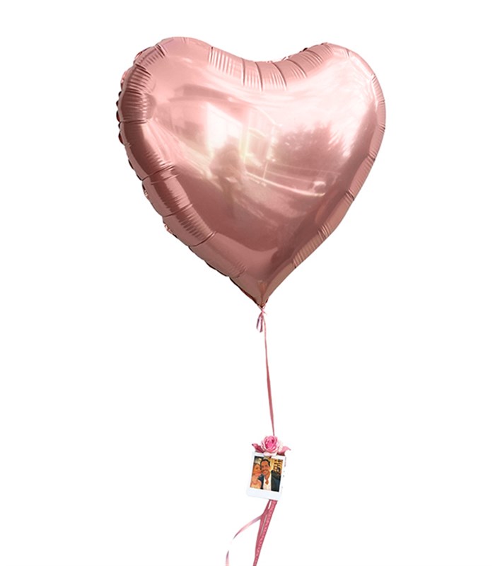 Kişiye Özel Instax Polaroid Fotoğraflı Rose Gold Uçan Kalp Balon 60 cm