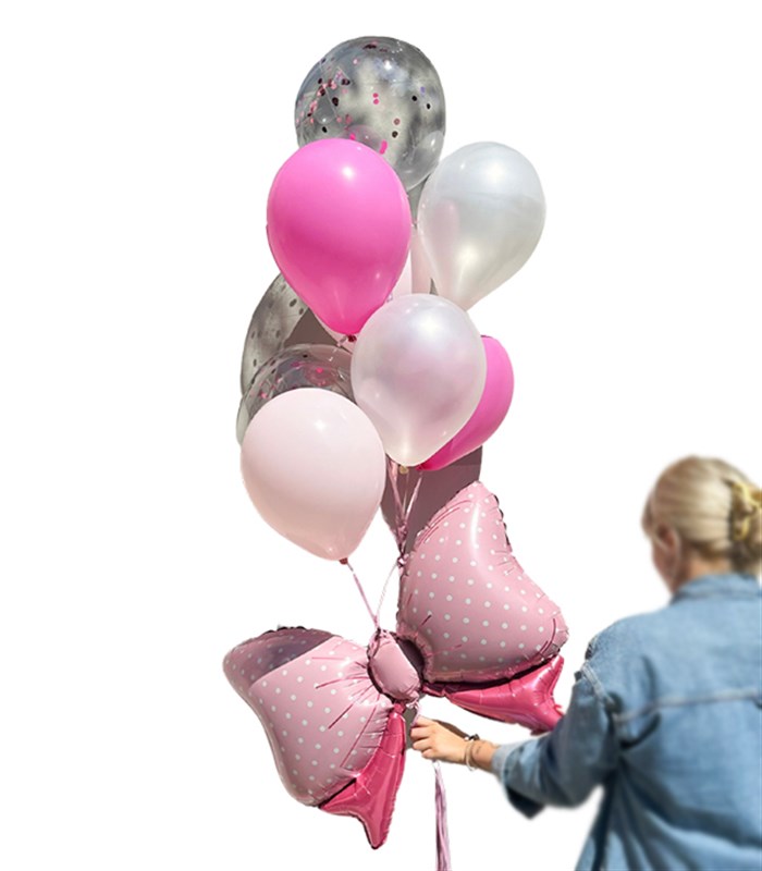 Kurdele Pembe Konfetili 8 Uçan Balon Seti