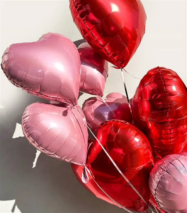 Uçan 10 Kalp Balon Seti Kırmızı Pembe  — görünüm 3