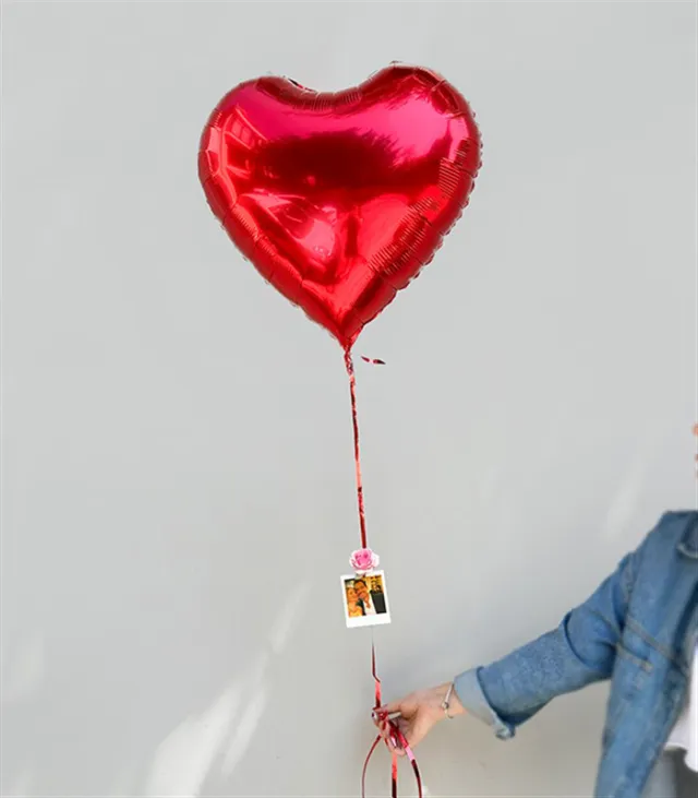 Kişiye Özel Instax Polaroid Fotoğraflı Kırmızı Uçan Kalp Balon 60 cm — görünüm 4