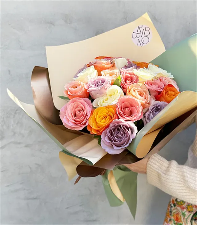 Deluxe Rose Lover Renkli Gül Buketi Lila Somon Pembe Turuncu — görünüm 4