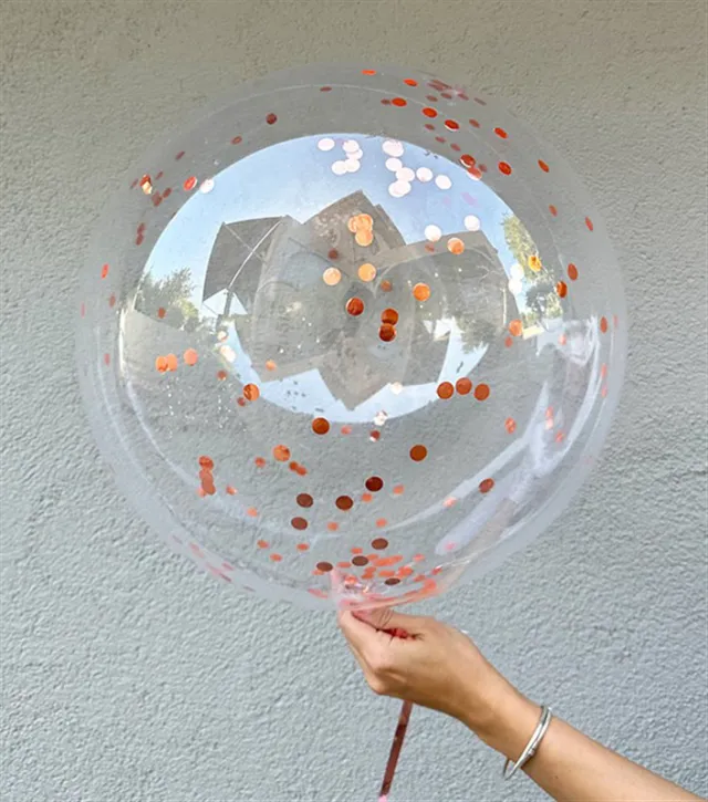 Bronz Confetili Şeffaf Uçan Balon 40 cm