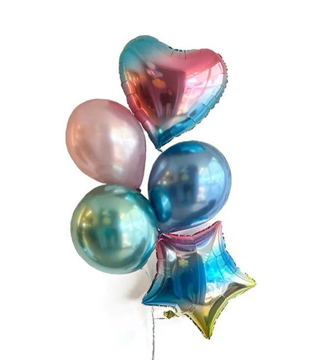 Hologram Kalp Yıldız Uçan 5Li Balon Seti — görünüm 3