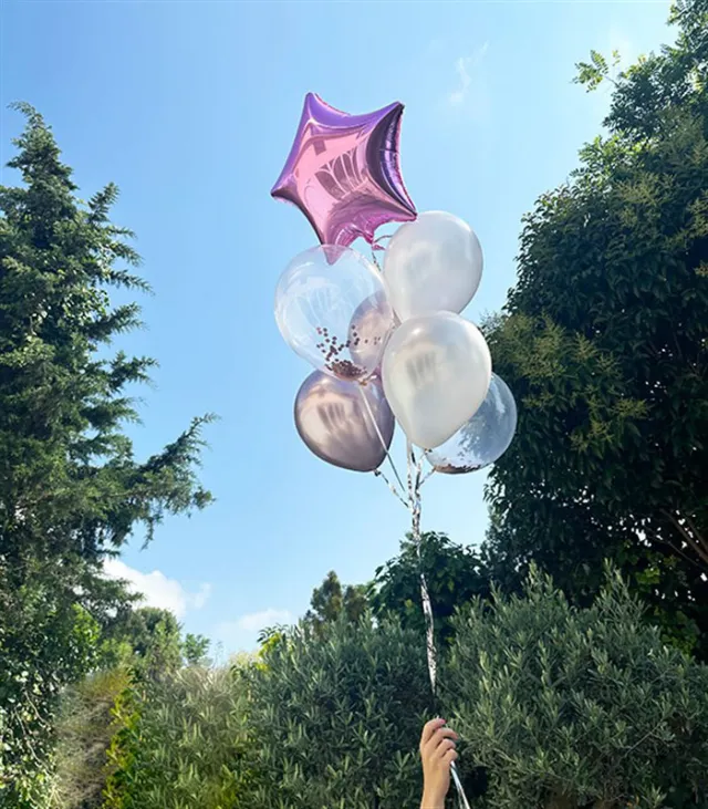 Pembe Confetili Yıldızlı Uçan Balon Seti  — görünüm 3