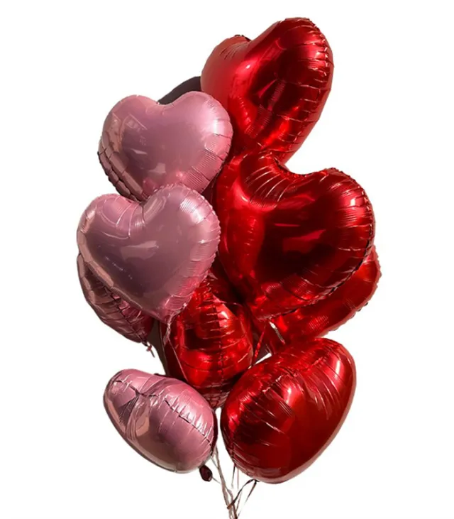 Uçan 10 Kalp Balon Seti Kırmızı Pembe 