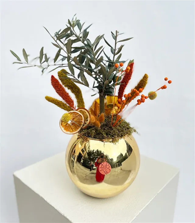 Gold Cam Vazoda Zeytin Ağacı
