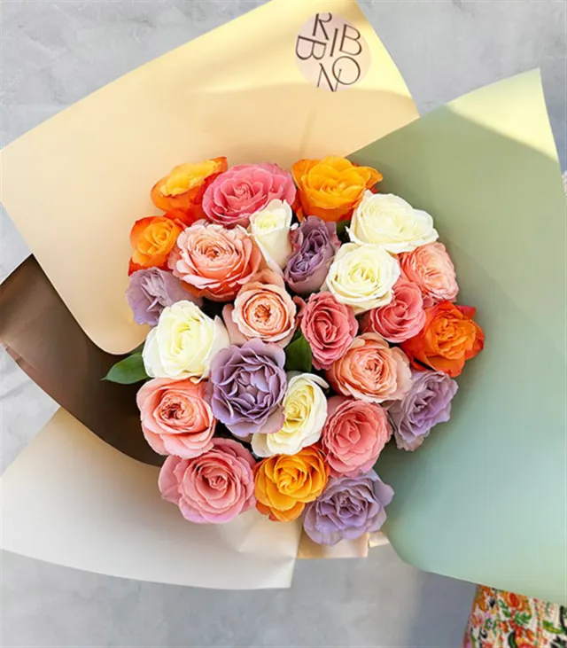Deluxe Rose Lover Renkli Gül Buketi Lila Somon Pembe Turuncu — görünüm 3