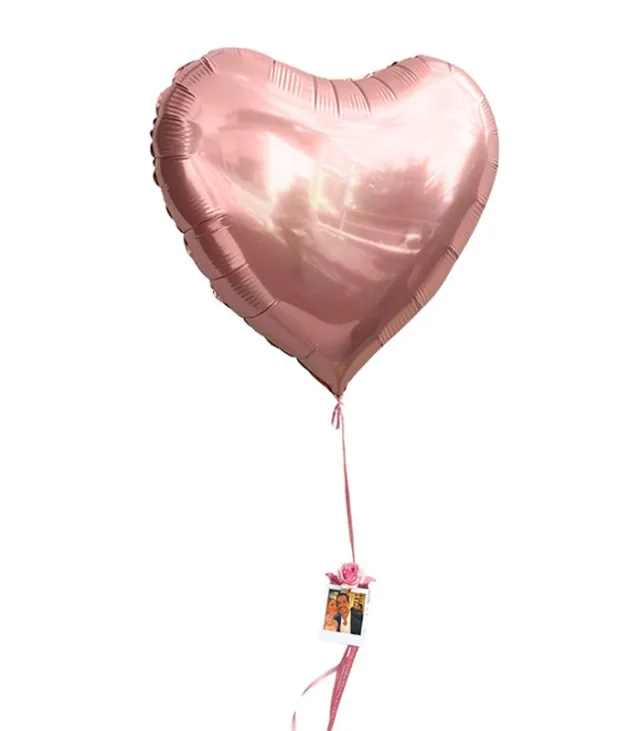 Kişiye Özel Instax Polaroid Fotoğraflı Rose Gold Uçan Kalp Balon 60 cm