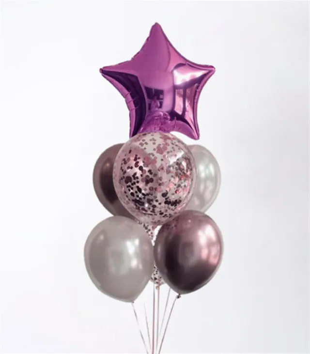 Pembe Confetili Yıldızlı Uçan Balon Seti 