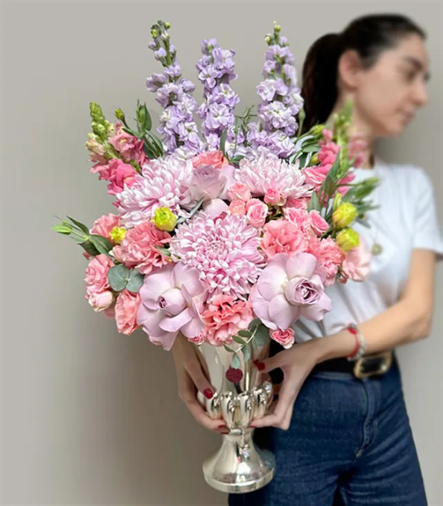 Ethereal Deluxe Silver Vazoda Lila Pembe Çiçek Aranjmanı — görünüm 4
