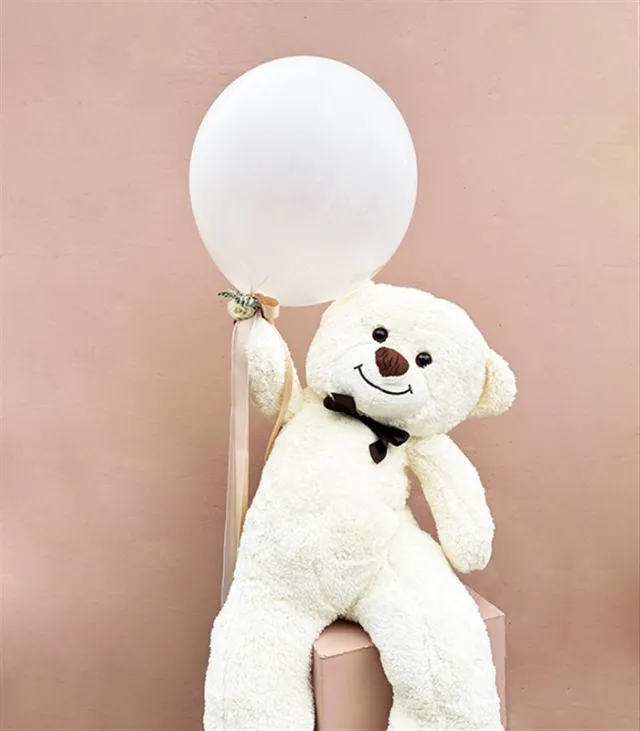 130 cm Krem Ayıcık ve Kurdeleli Süslü Uçan Balon Set — görünüm 4