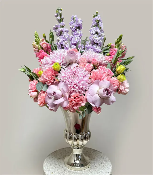 Ethereal Deluxe Silver Vazoda Lila Pembe Çiçek Aranjmanı