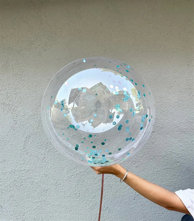 Mavi Confetili Şeffaf Uçan Balon 40 cm — görünüm 3