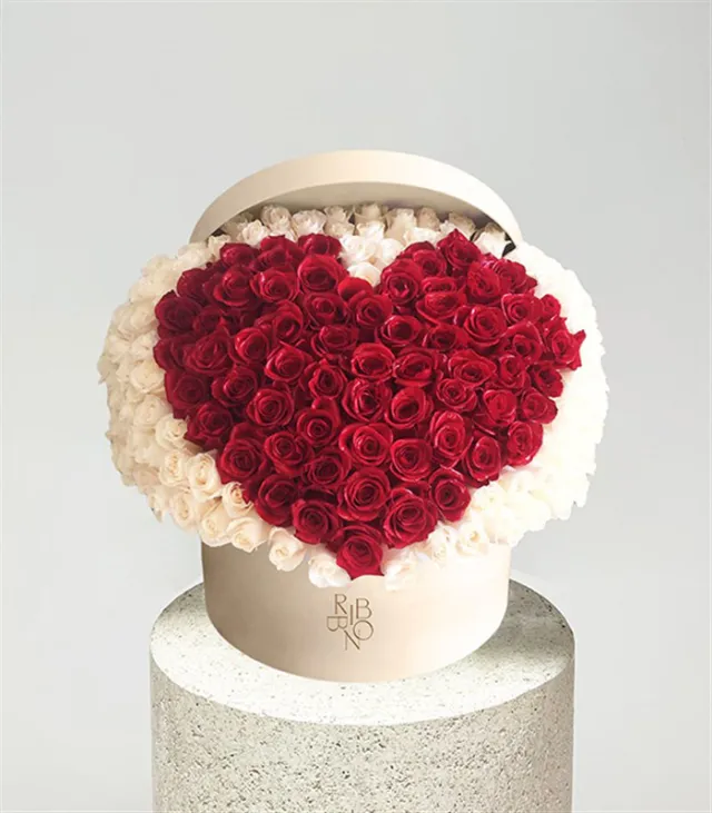 RIBBON Valentines 300 Beyaz Kırmızı Gül Empire Deluxe Kutu Aranjman — görünüm 3
