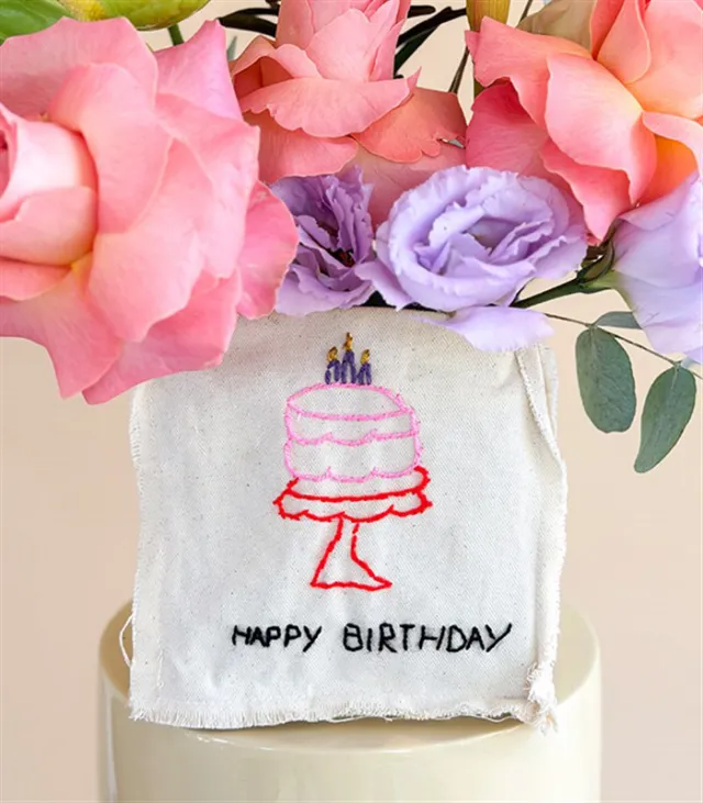 Happy Birthday El İşi Nakışlı Kanvas Rengarenk Çiçekler Aranjmanı — görünüm 3