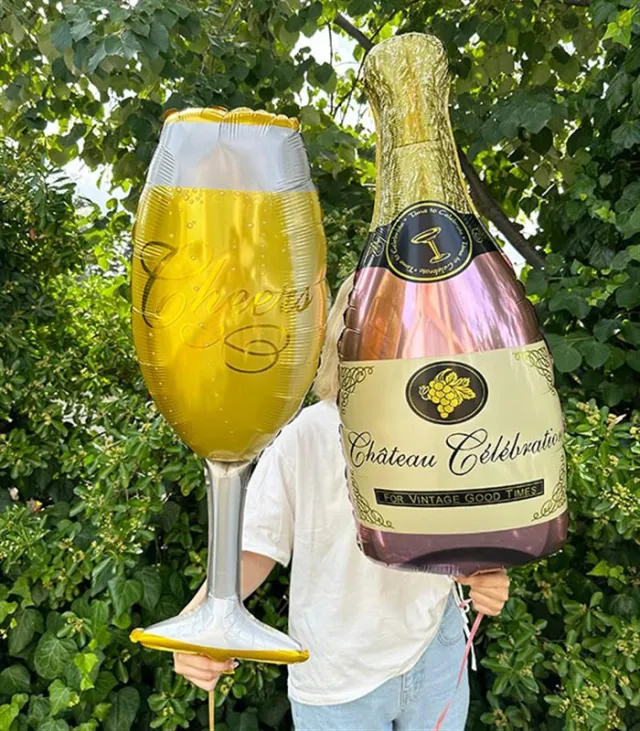Şampanya & Cheers Kadeh Uçan Balon Seti Pembe — görünüm 3